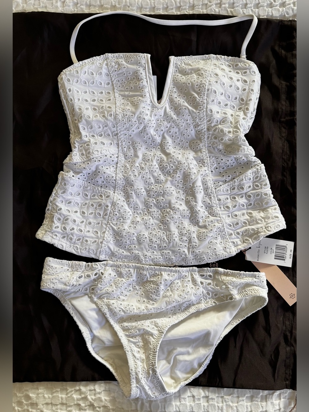 NWT Sz XS Nannette Lepore White Eyelet Corset Top And Classic Bikini Bottom